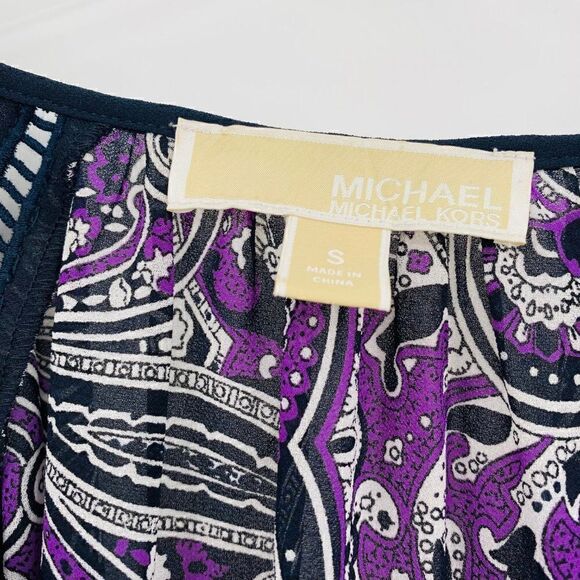 Michael Kors Size Small Purple Paisley Print Sheer Tassel Career Popover Blouse - Picture 6 of 7